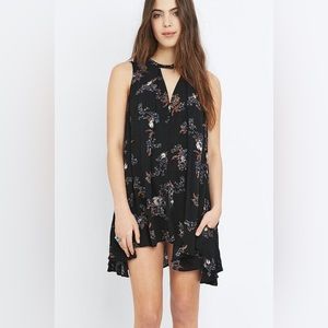 Free People tree black floral swing dress size L